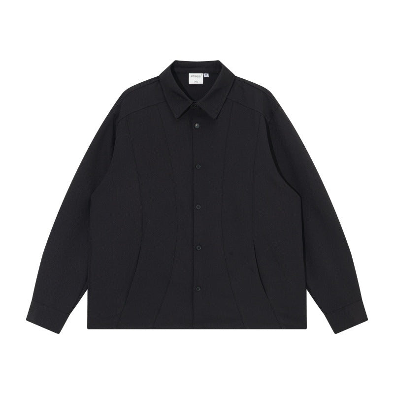 Unisex Boxy Hemdjacke mit minimalistischen Teilungsnähten und verdeckten Eingrifftaschen Echoarchiv