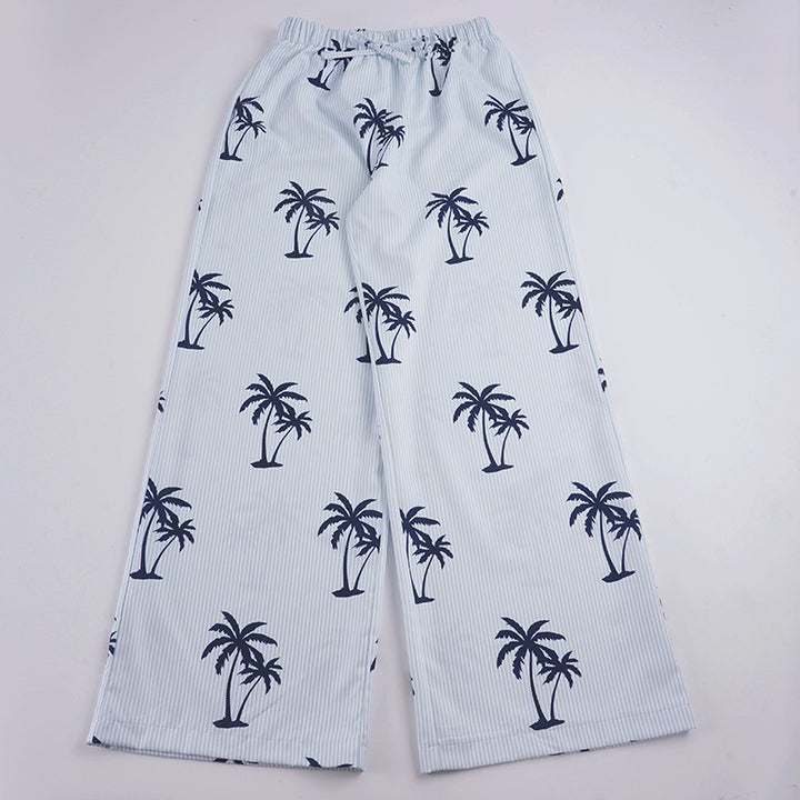 Damen Leichte Palmen-Print Palazzo-Hose mit elastischem Bund Echo Archiv