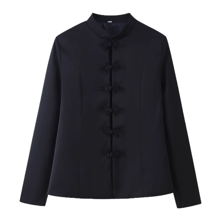 Damen Taillierte Kurzjacke im Mandarinstil mit dekorativen Zierknoten Echoarchiv