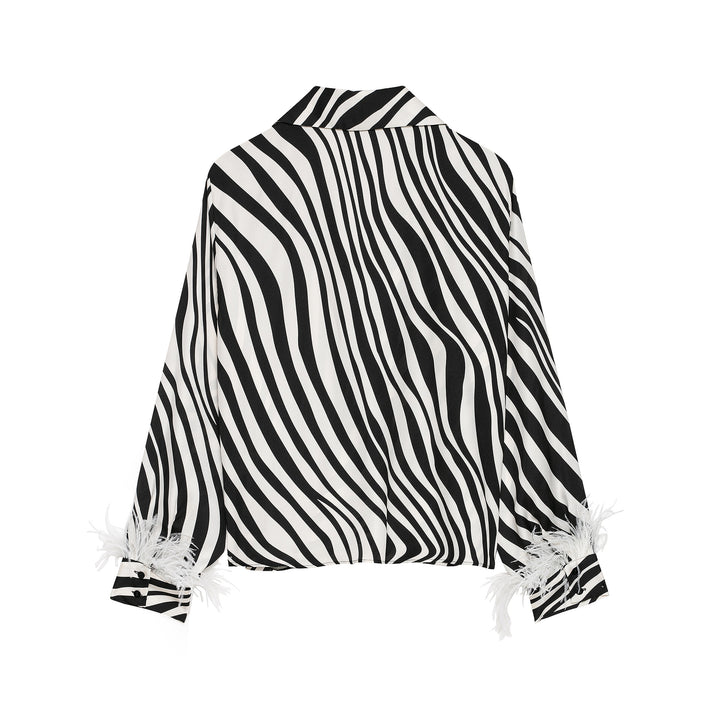 Damen Gestreifte Cropped-Bluse im Hemdstyle mit Federbesatz Echoarchiv