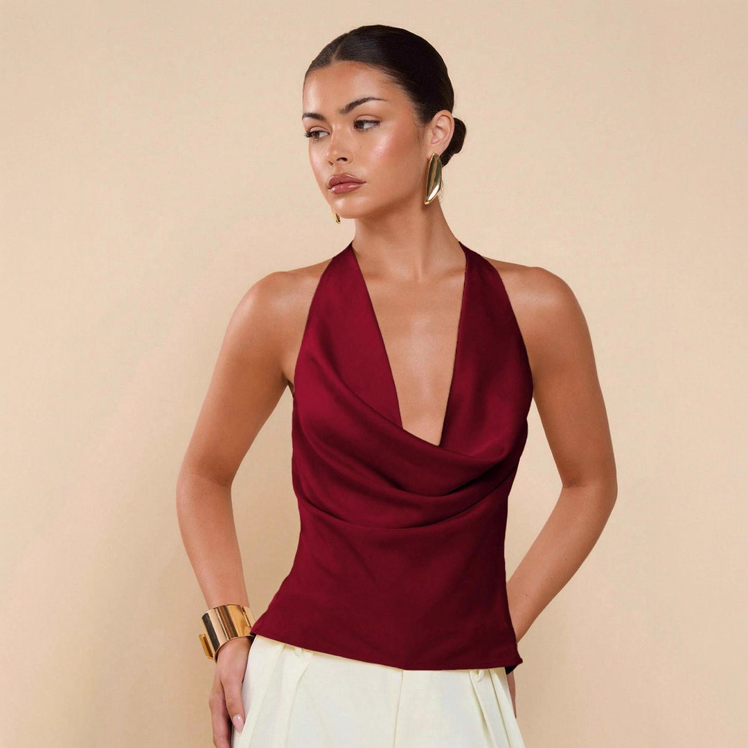 Damen Elegantes Wickeloberteil mit tiefem V-Ausschnitt und fließendem Stoff Echo Archiv