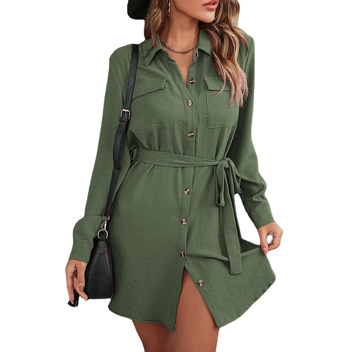 Damen Lockeres Hemdblusen-Minikleid mit Taillengürtel und aufgesetzten Brusttaschen Echoarchiv
