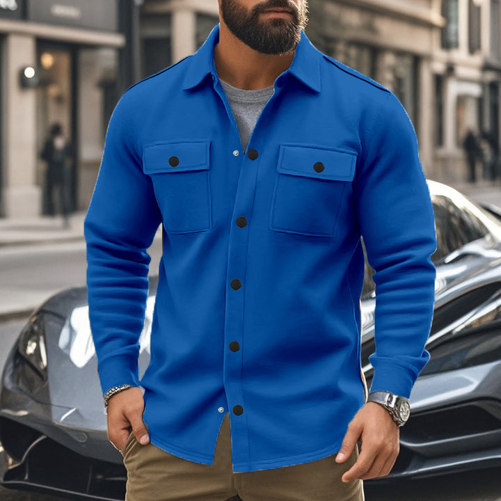 Herren nan modische Overshirt-Jacke in Filzoptik mit aufgesetzten Brusttaschen und sichtbarer Druckknopfleiste Echo Archiv