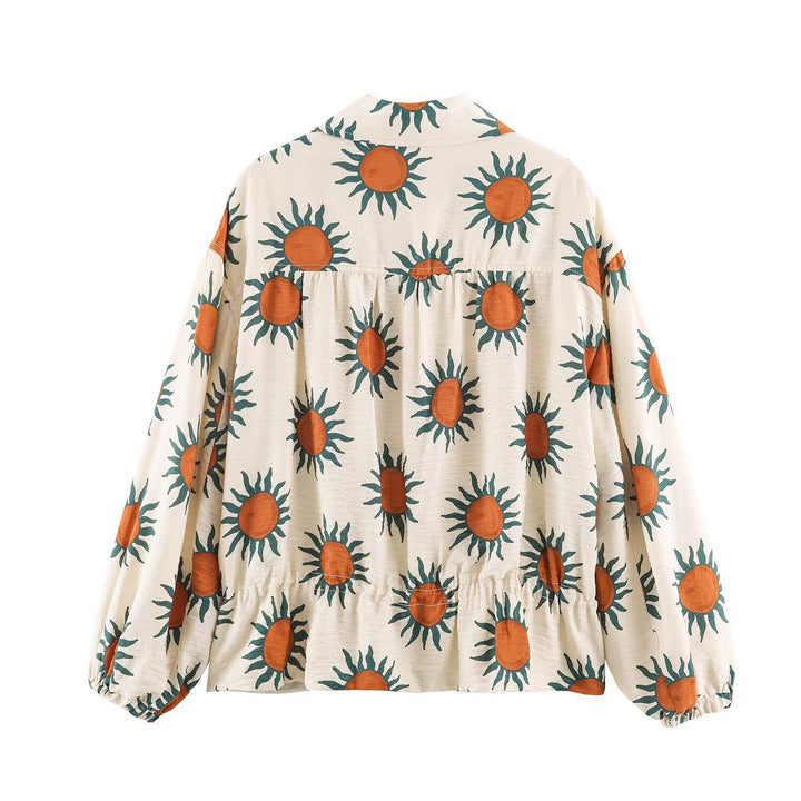 Damen Leichte bedruckte Blousonjacke mit Sonnendesign, Tunnelzugtaillierung und Reißverschluss Echo Archiv