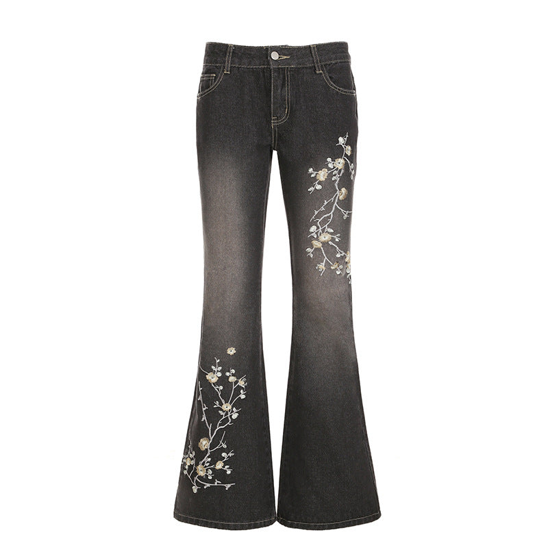Damen nan taillierte Schlaghose-Jeans mit floraler Stickerei, Stretchdenim und Five-Pocket-Schnitt Echo Archiv