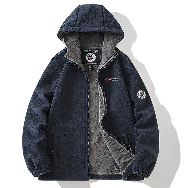 Herren Fleecejacke mit hohem Stehkragen, angerauter Innenseite und verdeckten Reißverschlusstaschen – Cavarno