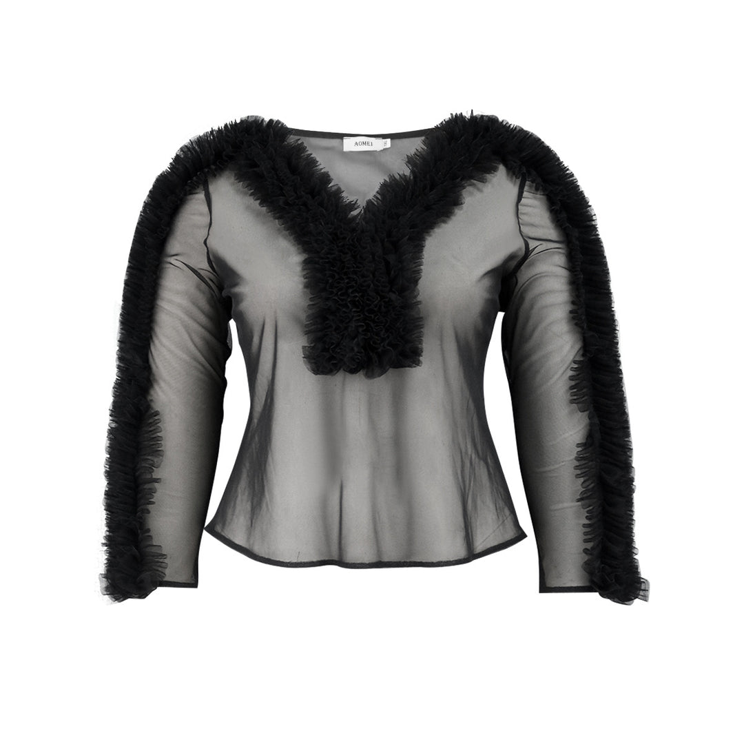 Damen Elegante transparente Bluse mit rüschenverzierten Ärmeln Echo Archiv