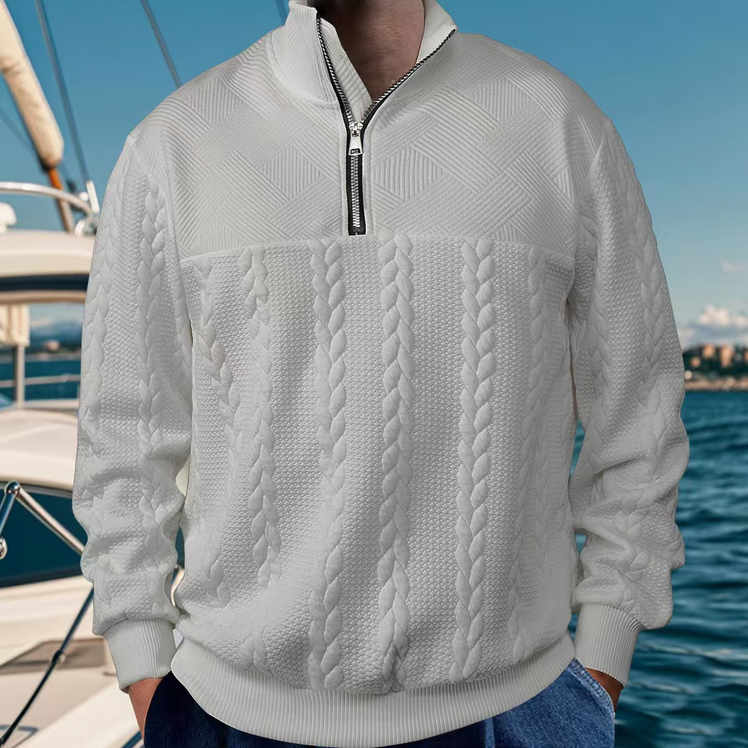 Herren Stepp-Pullover mit halbem Reißverschluss und strukturiertem Design Echoarchiv