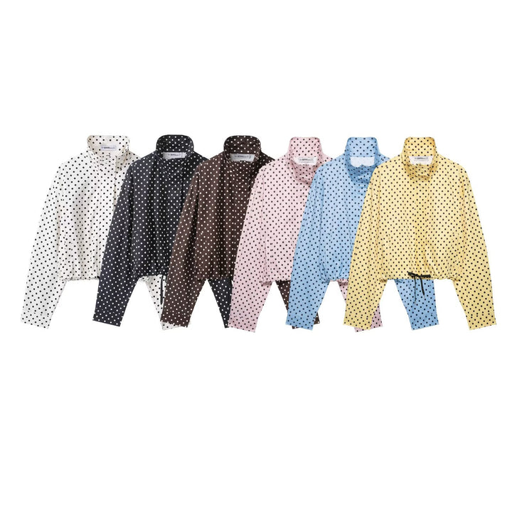 Damen Cropped-Übergangsjacke mit Polka-Dot, hohem Funnelkragen und Tunnelzug Echoarchiv