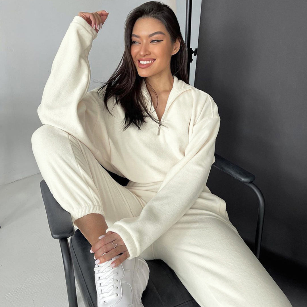 Damen nan kurz geschnittenes Thermo-Fleece-Set mit Halbfront-Reißverschluss und hohem Komfortbund Echo Archiv