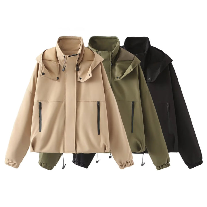 Damen nan kurzes wattiertes Kapuzenblouson mit weitem Boxy‑Schnitt und elastischem Saum Echo Archiv