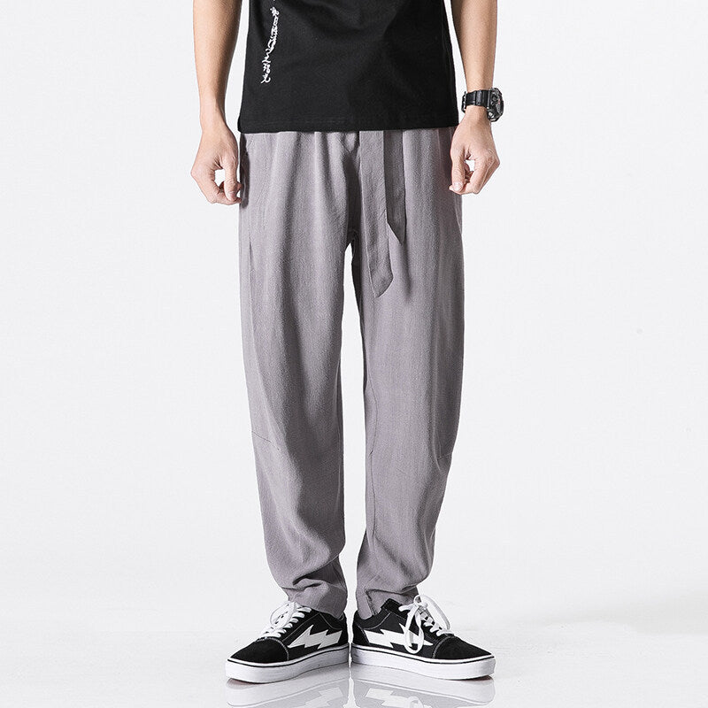 Herren nan entspannte Leinen-Baumwoll Harem-Joggerhose mit verdecktem Tunnelzug und tapered Bein Echo Archiv