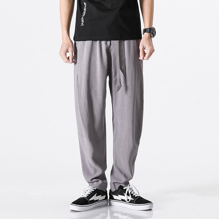 Herren nan entspannte Leinen-Baumwoll Harem-Joggerhose mit verdecktem Tunnelzug und tapered Bein Echo Archiv