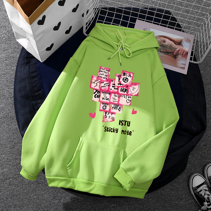 Damen Kapuzenpullover mit Sticky-Note Grafik, Kängurutasche und weichem Fleecefutter – Auréline