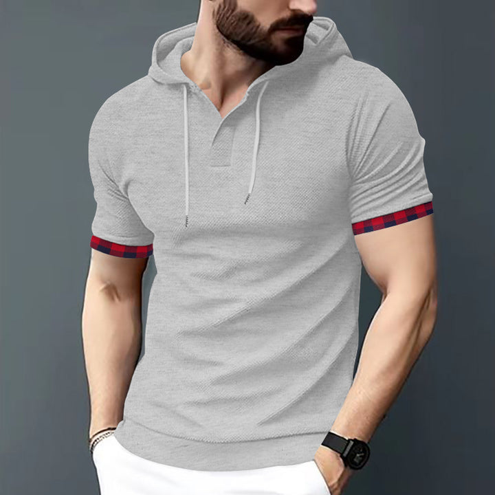Herren Polo-Hoodie mit gestreiften Ärmelbündchen und modernem Design Echoarchiv
