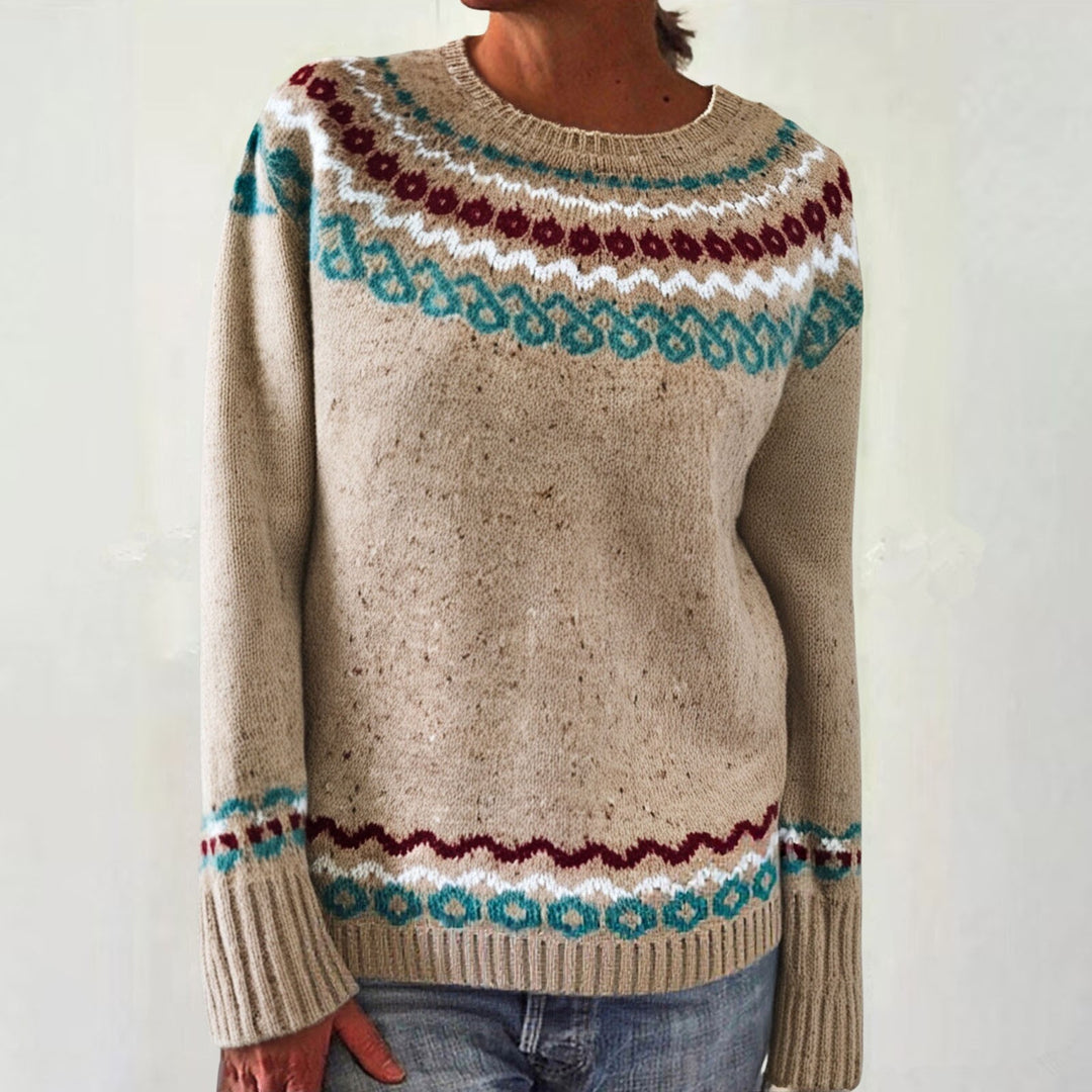 Damen nan Norwegerpullover aus Wollmix mit Rundhalsausschnitt und traditionellem Fair-Isle-Yoke Echo Archiv