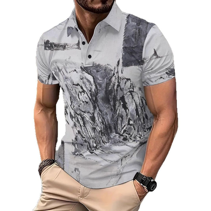 Herren Kurzarm Poloshirt mit kreativem Grafikdesign Echoarchiv