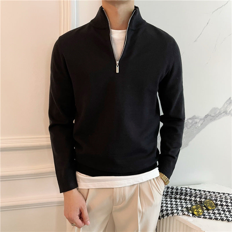 Herren Eleganter Pullover mit Stehkragen und Reißverschluss Echoarchiv