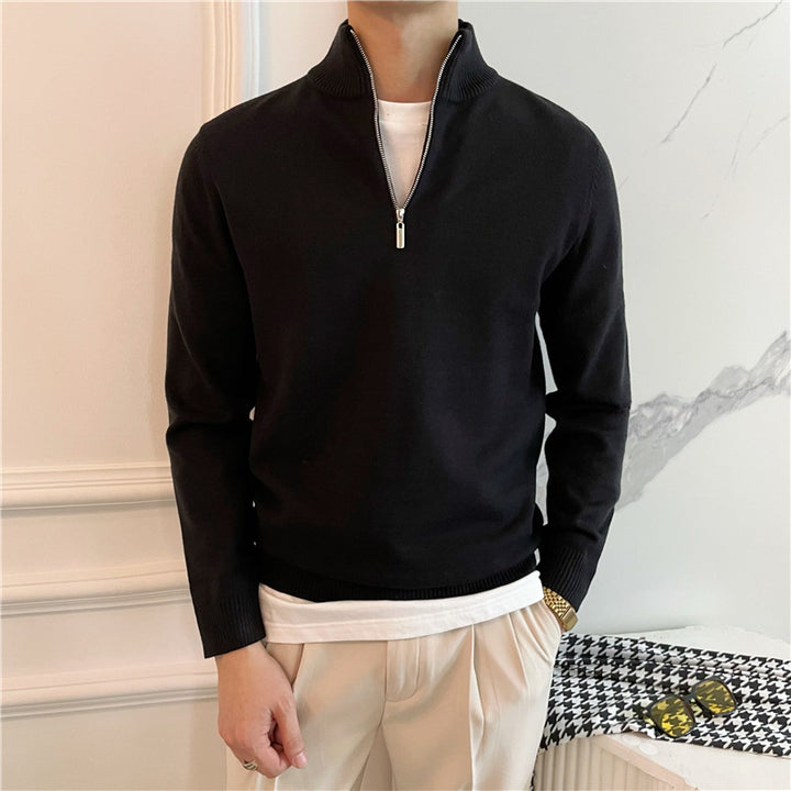Herren Eleganter Pullover mit Stehkragen und Reißverschluss Echoarchiv