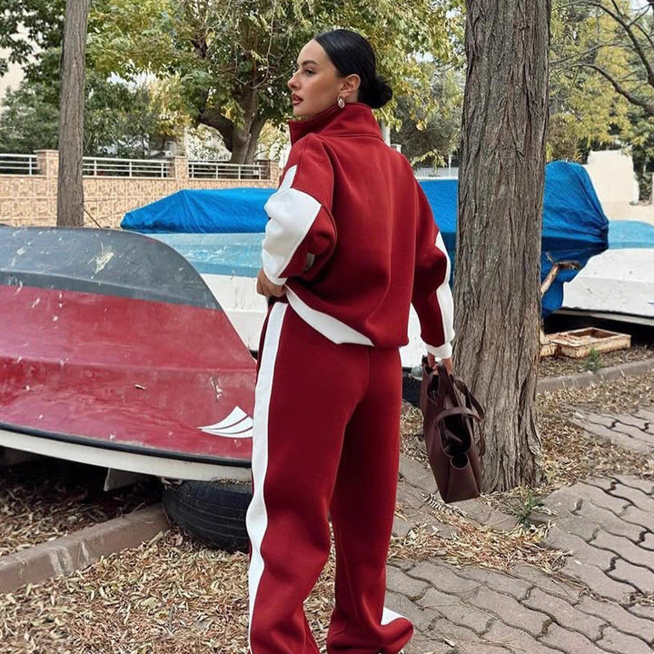 Damen Mehrteiliges Loungewear-Set mit Reißverschlussjacke und weiter Palazzohose – Élanora