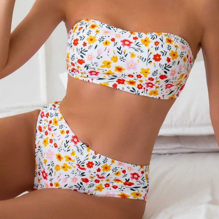 Damen Bandeau-Bikini mit hoch geschnittenem Unterteil und floralem Print Echo Archiv
