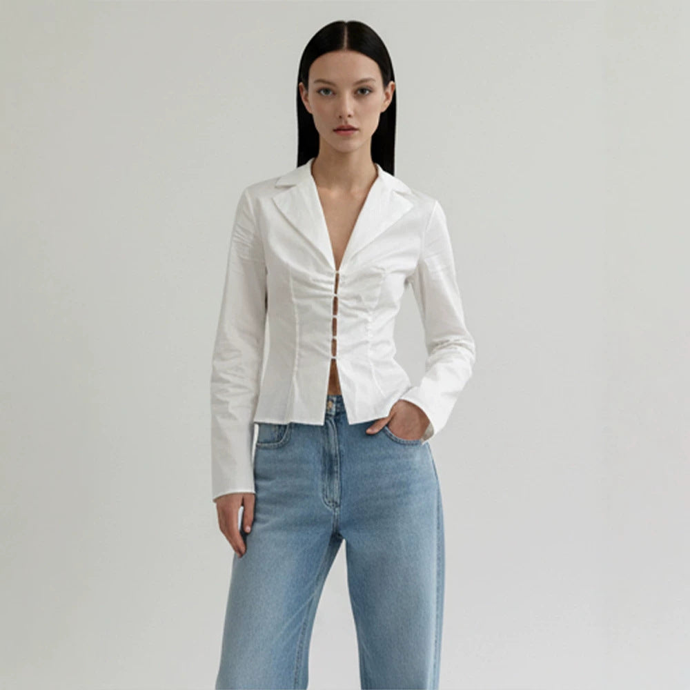 Damen Taillierte Popeline-Hemdbluse mit Korsettnähten & Häkchenfront Echoarchiv