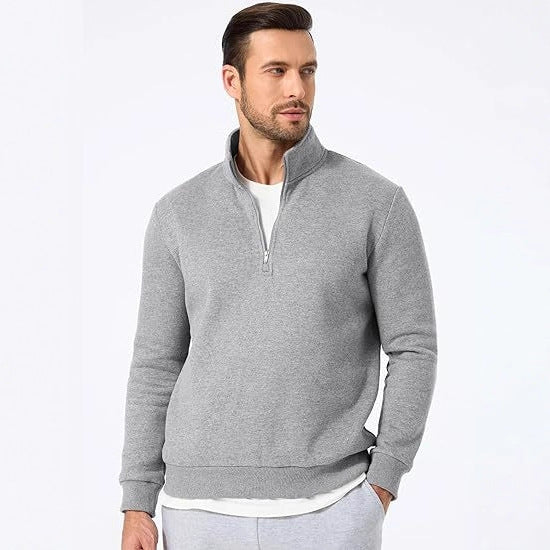 Herren nan halbzip Pullover aus schwerer Baumwollmischung mit hohem Stehkragen und gerippten Bündchen Echo Archiv