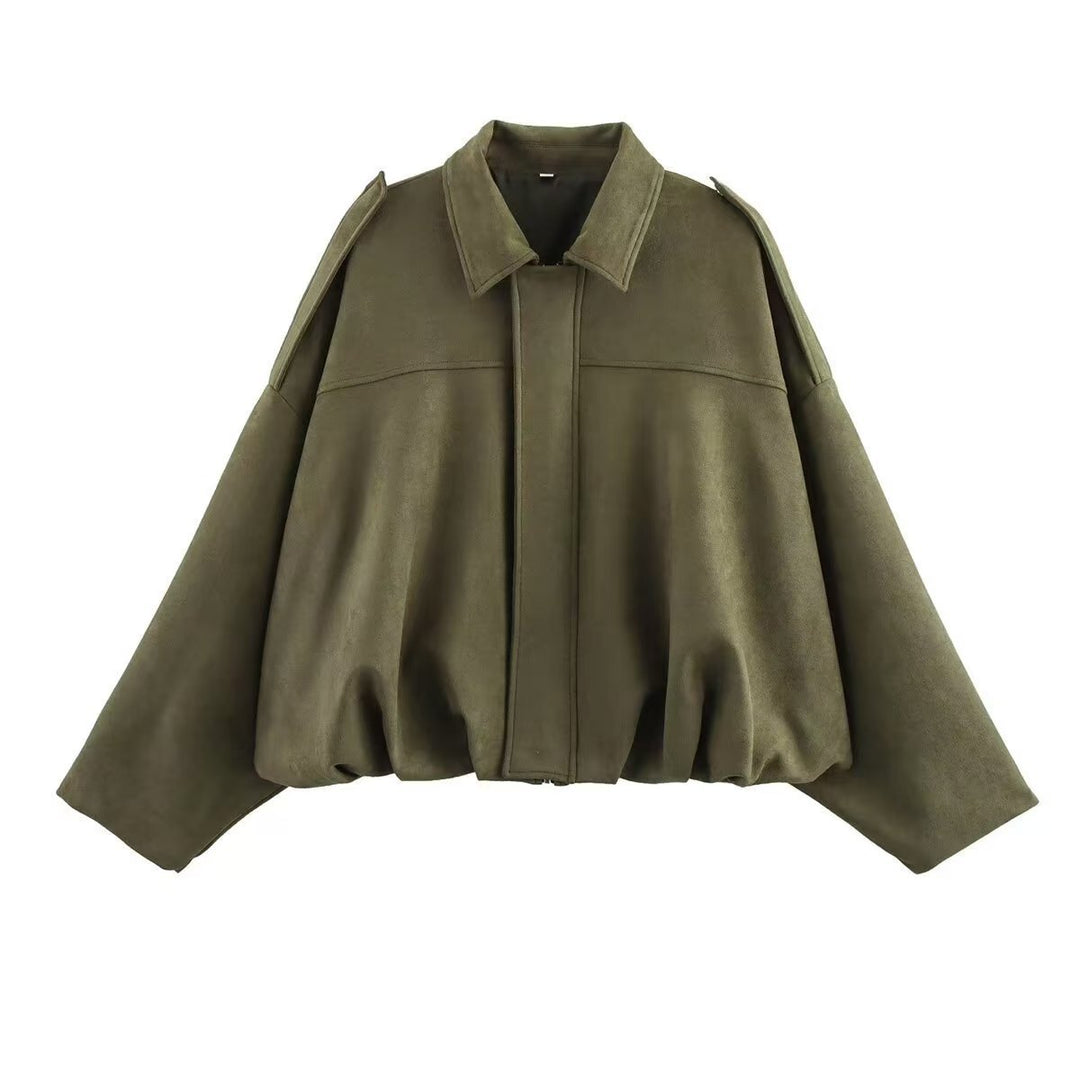 Damen nan Oversize-Kurzjacke mit Ballon-Saum, Schulterpatten und verdeckter Frontleiste Echo Archiv