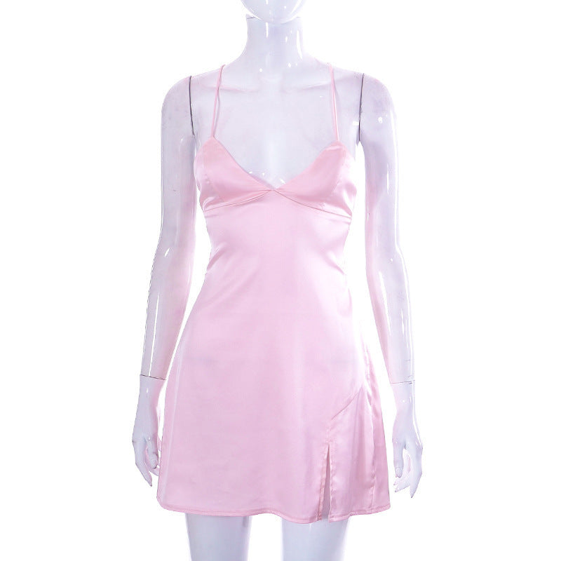 Damen Satin Mini-Kleid mit zarten Spaghetti-Trägern Echo Archiv