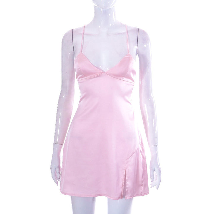 Damen Satin Mini-Kleid mit zarten Spaghetti-Trägern Echo Archiv