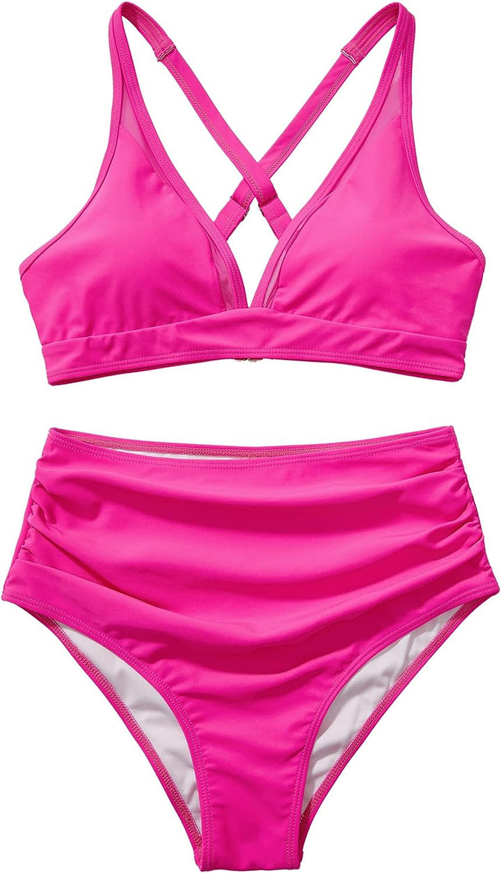 Damen Sportliches Bikini-Set mit verschränkten Trägern und hohem Schnitt Echo Archiv