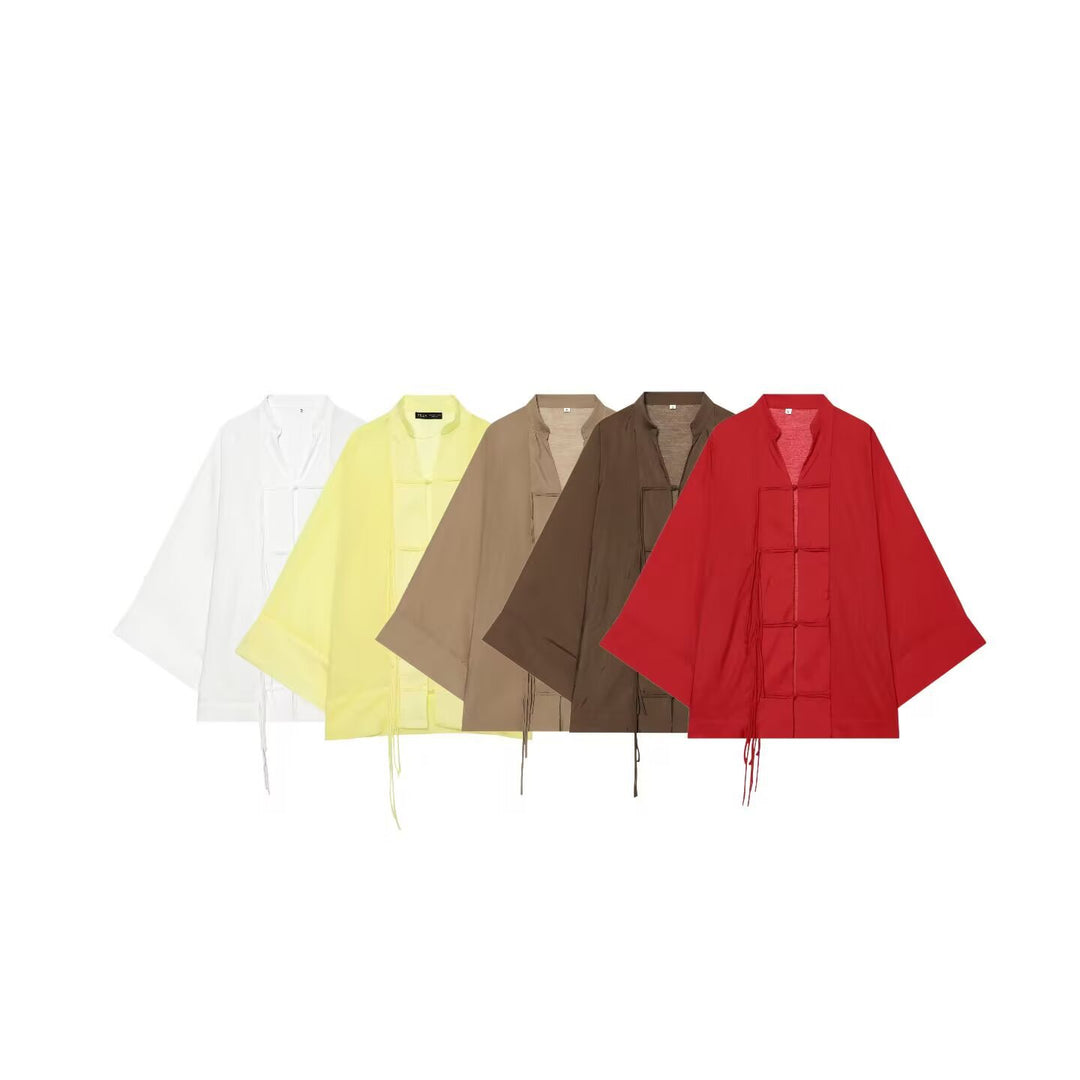 Damen Oversize-Kimonojacke mit Zierknoten und langen Quastenbändern Echo Archiv