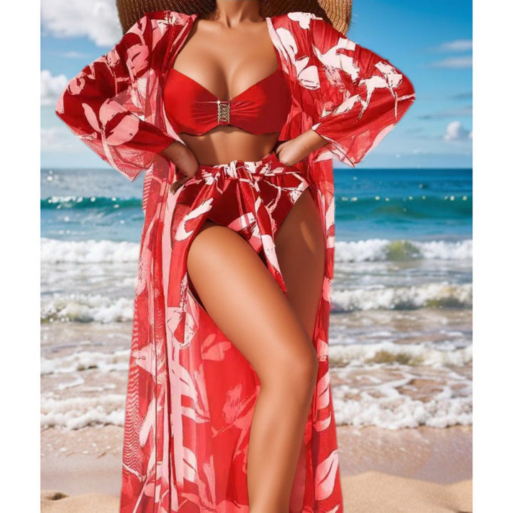 Damen Bikini-Set mit floralem Überrock und stilvollem Bandeau-Oberteil Echo Archiv