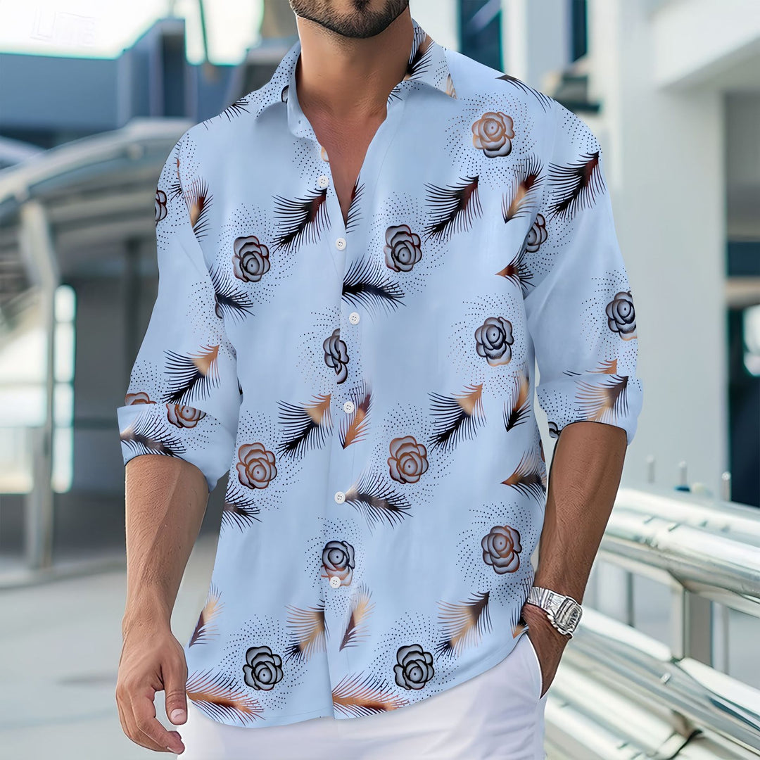 Herren romantisches Langarmhemd mit floralem Design und modernem Schnitt Echoarchiv