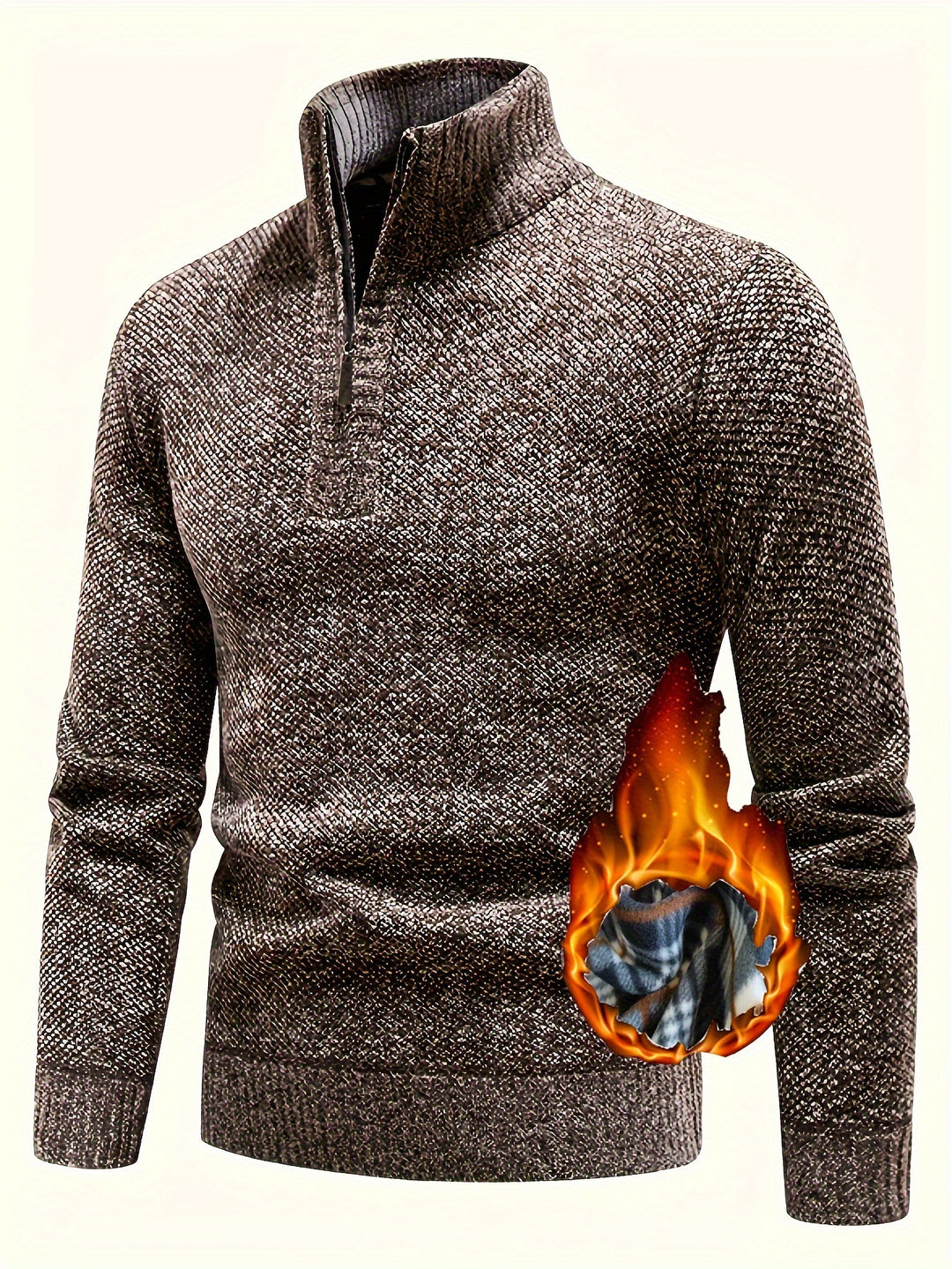 Herren Thermo-Strickpullover mit Stehkragen und Halbzip – Marzano