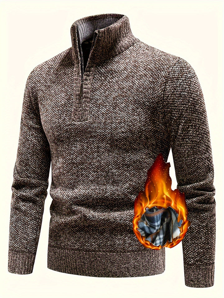 Herren Thermo-Strickpullover mit Stehkragen und Halbzip – Marzano