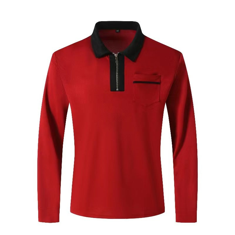 Herren nan elegantes Langarm-Poloshirt mit markantem Stehkragen Metall-Kurzreißverschluss und Brustleistentasche Echo Archiv