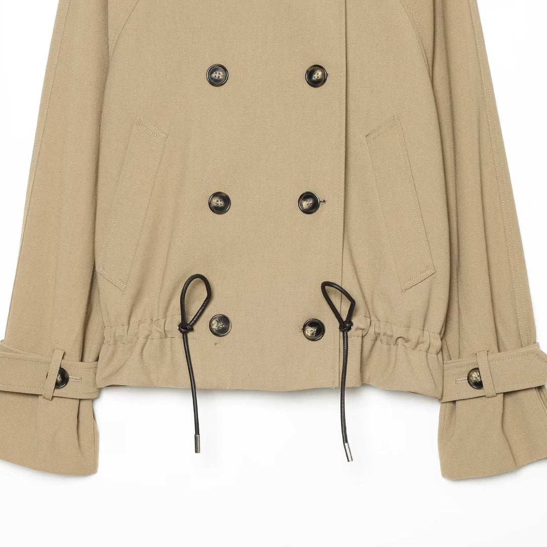 Damen Cropped Trenchjacke mit hohem Funnelkragen, Raglanärmeln und Tunnelzug‑Taillierung Echoarchiv