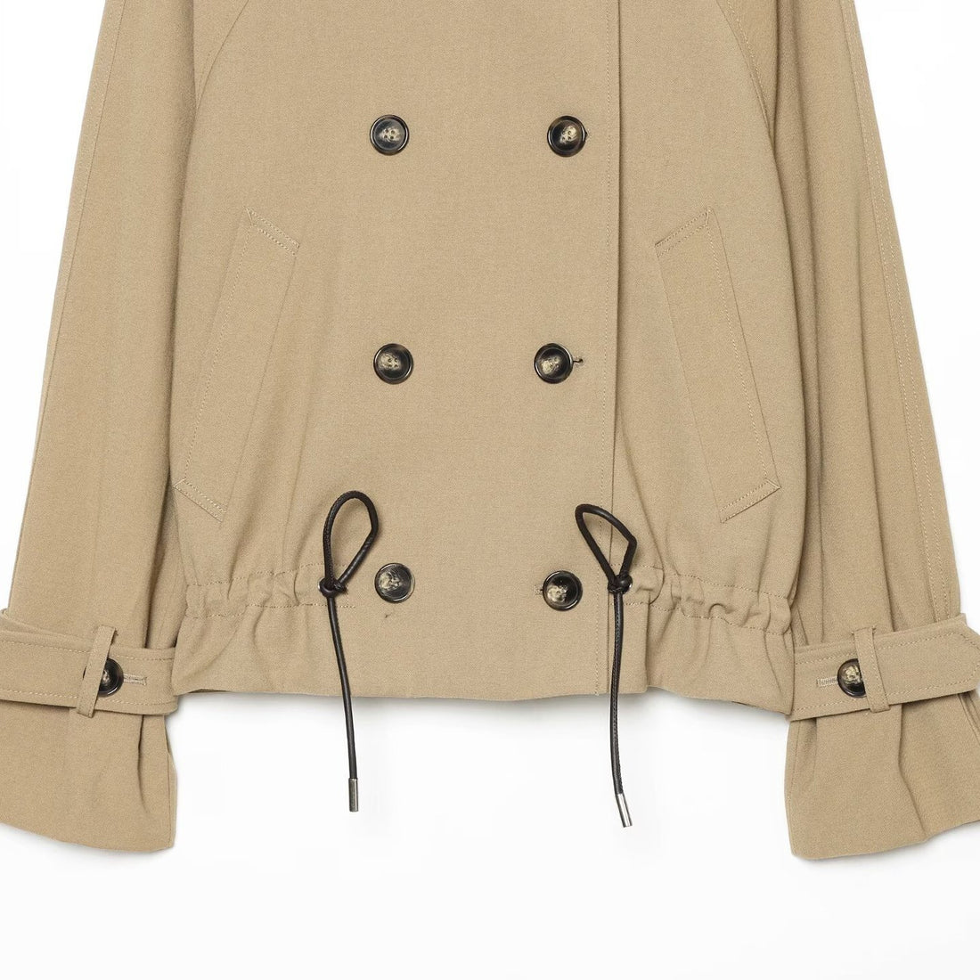 Damen Cropped Trenchjacke mit hohem Funnelkragen, Raglanärmeln und Tunnelzug‑Taillierung Echoarchiv