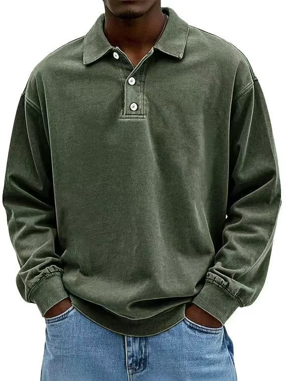 Herren nan lässiges Poloshirt-Sweatshirt mit Kragen, Vintage-Waschung und dreiteiliger Knopfleiste Echo Archiv