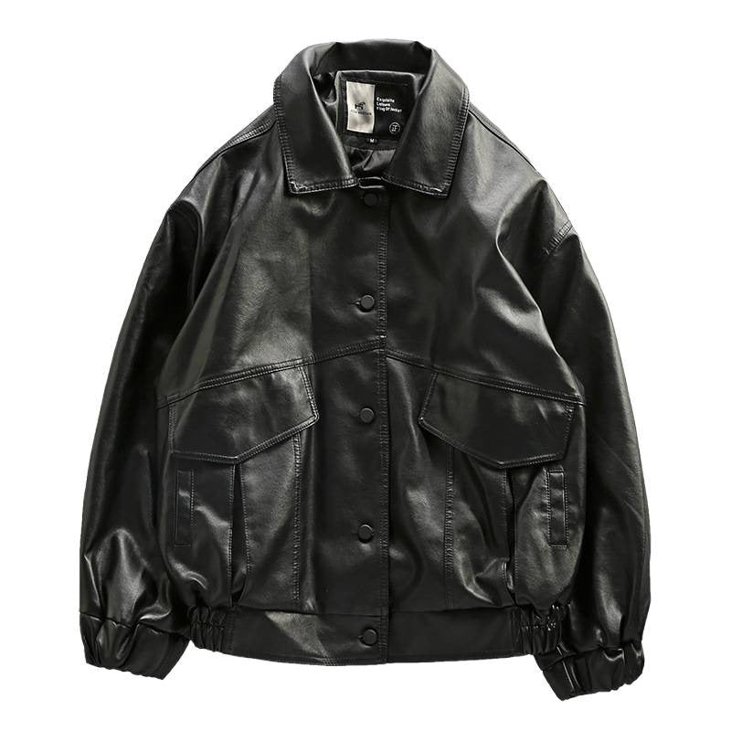 Herren Oversized Lederimitat-Utility-Jacke mit Pattentaschen und elastischem Saum Echoarchiv