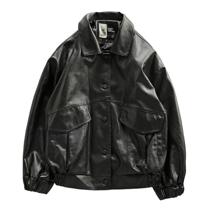 Herren Oversized Lederimitat-Utility-Jacke mit Pattentaschen und elastischem Saum Echoarchiv