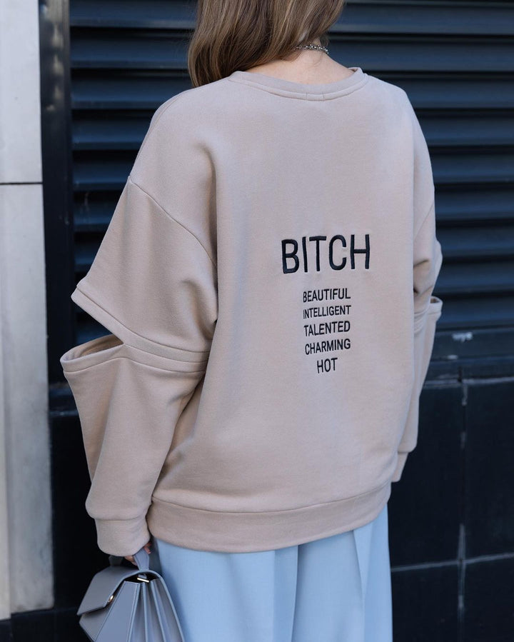 Damen Oversized Sweatshirt mit Layer-Ärmeln und seitlichem Schlitz Echoarchiv