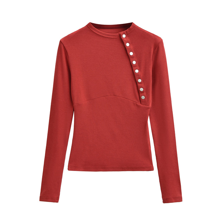 Damen Figurnahes Longsleeve mit asymmetrischer Druckknopfleiste Echoarchiv