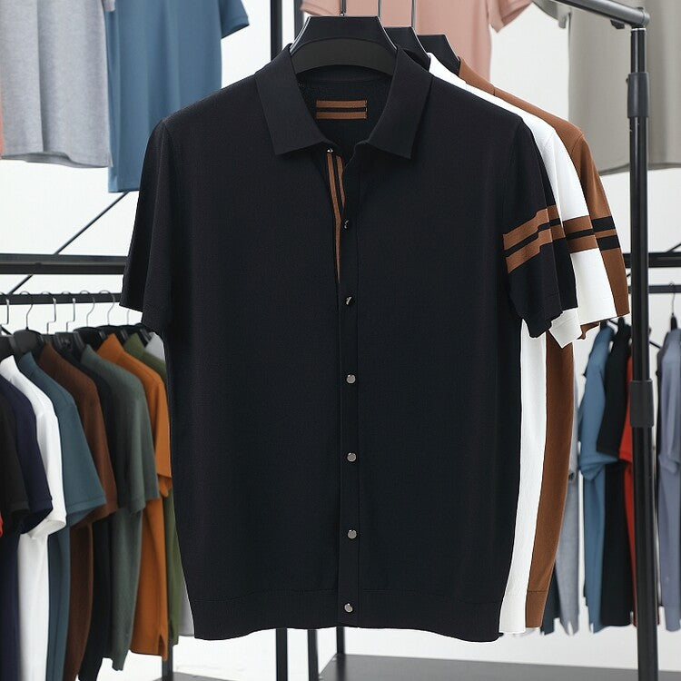 Herren modisches Kurzarm-Polohemd mit eleganter Knopfleiste und feiner Struktur Echoarchiv