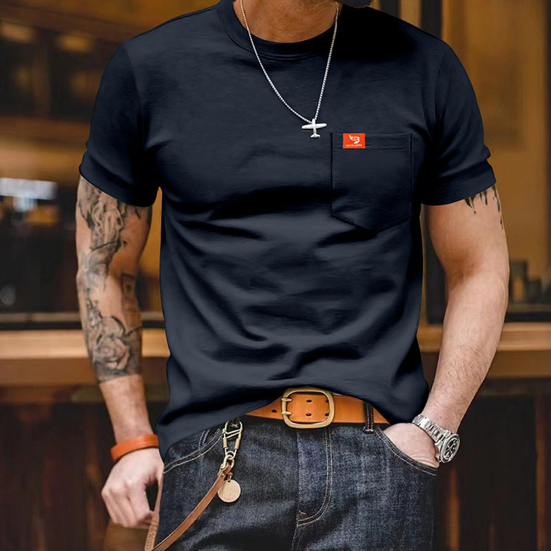 Herren klassisches Kurzarm T-Shirt mit Brusttasche aus hochwertiger Baumwolle Echoarchiv