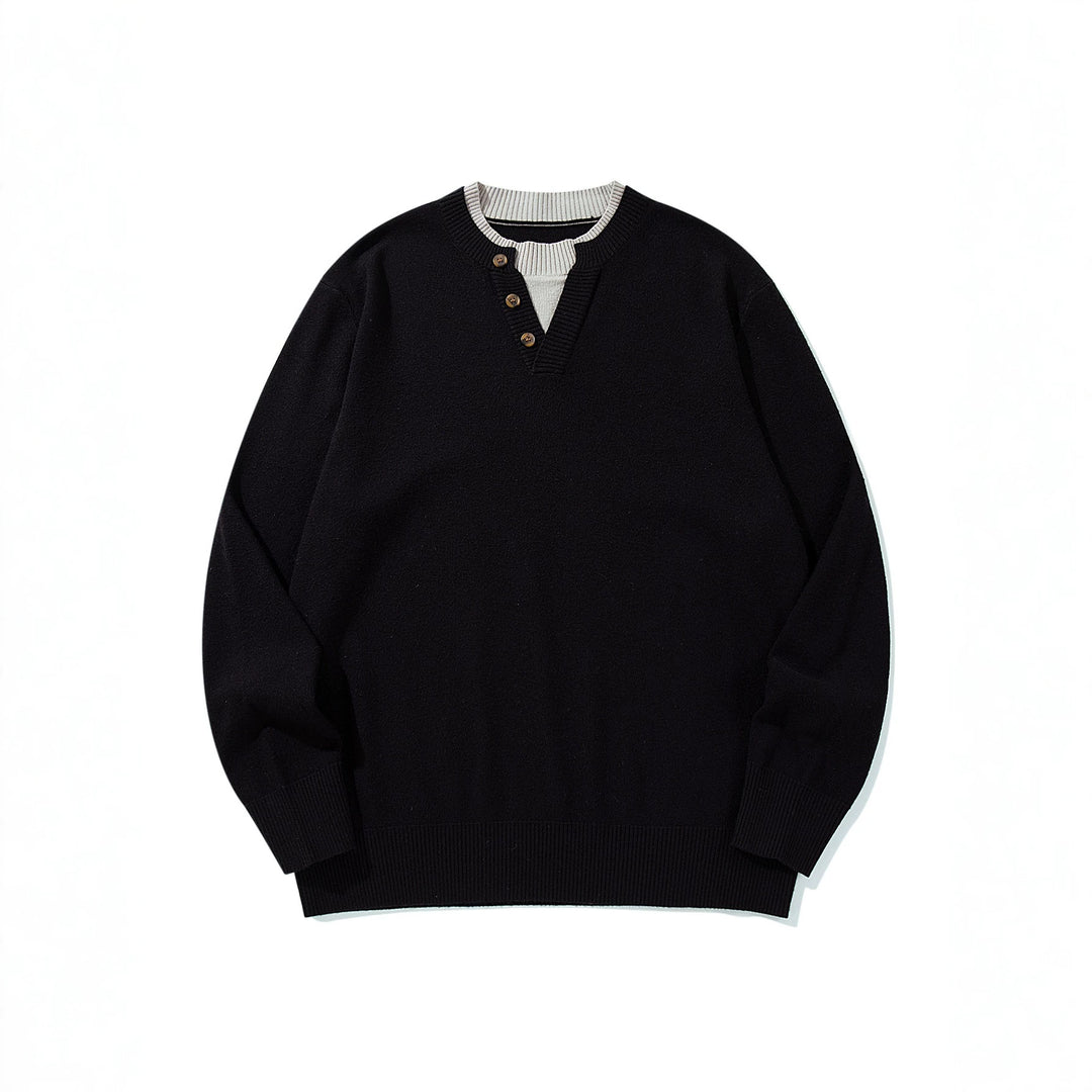 Unisex Gerippter Baumwollmix-Pullover mit Henley-Knopfleiste und Relaxed-Schnitt Echoarchiv