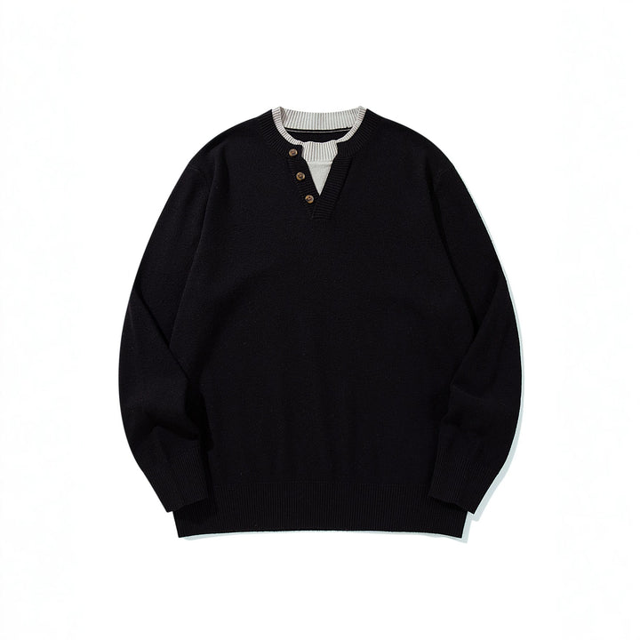 Unisex Gerippter Baumwollmix-Pullover mit Henley-Knopfleiste und Relaxed-Schnitt Echoarchiv