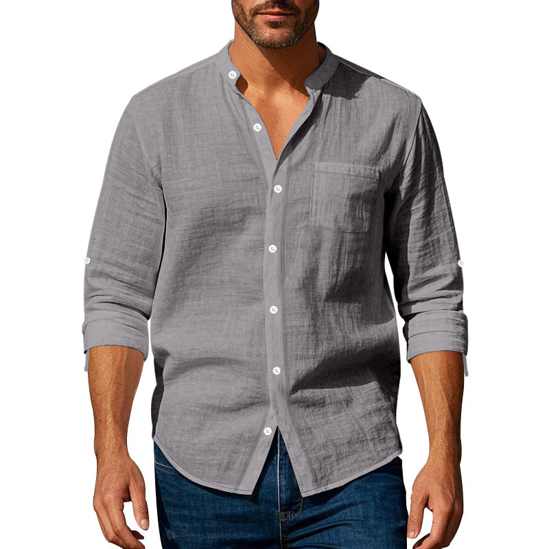 Herren Leinenhemd mit modernem Henley-Kragen und praktischen Brusttasche Echoarchiv
