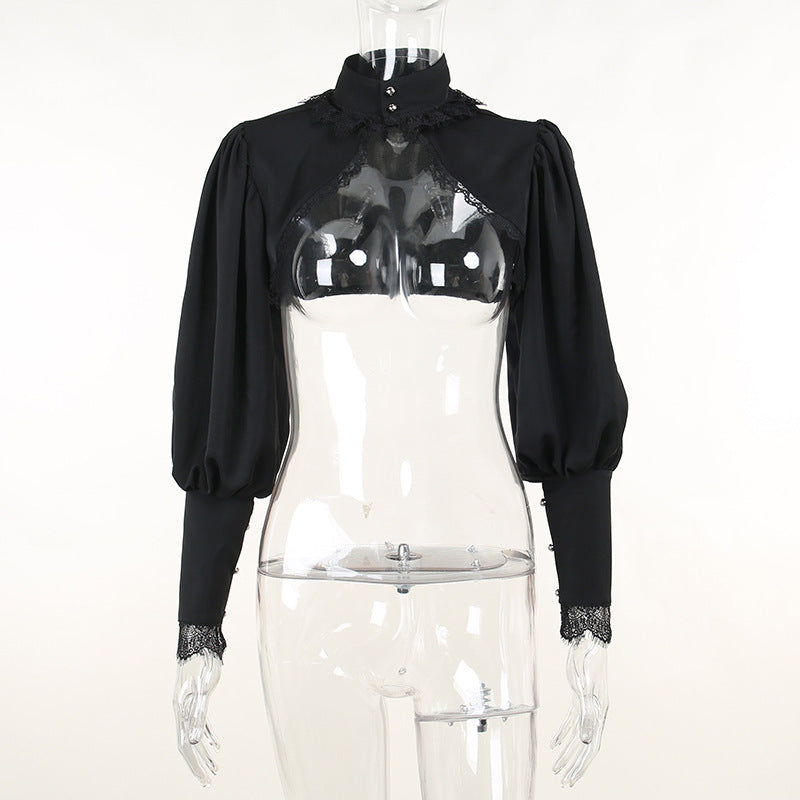 Damen figurbetonte Bluse mit Rüschendetails und Schnürung Echo Archiv